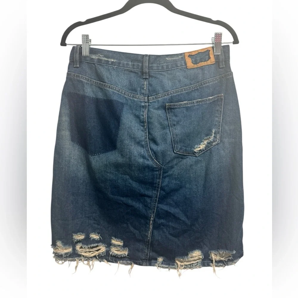 Zara Distressed Asymmetrical Waist Denim Mini Skirt Blue - Picture 3 of 10